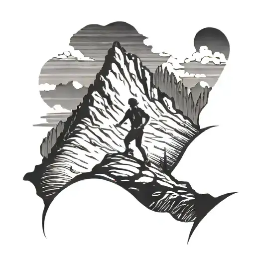 A Trail Runner Silhouette Conquering A Mountain Peak