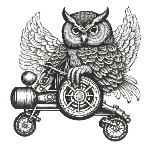 A Smoking Owl Perched On A Steering Wheel