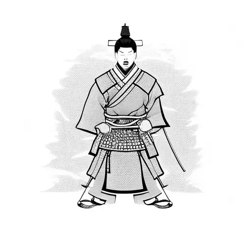 A Samurai Standing In Front Of A Traditional Japanese Village