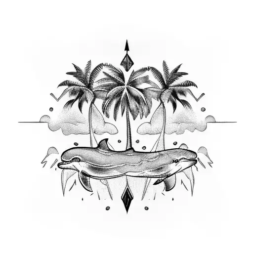 Palm Tree With Dolphins Sleeve