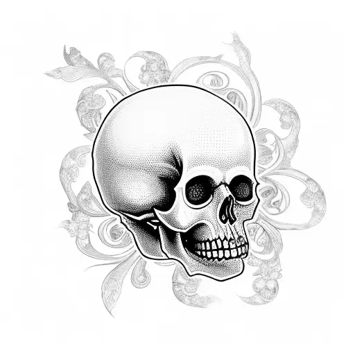 Filigree Swirls With A Dainty Skull And Flowers And Leaves Swirling Around