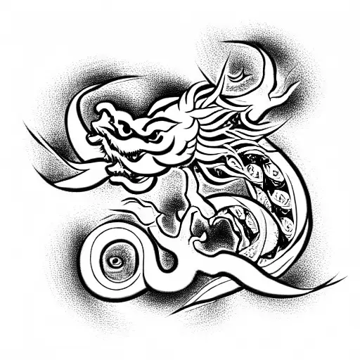 Japanese Dragon With Roses