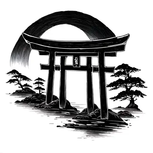 Torii Gate Simple Small Black Shimenawa