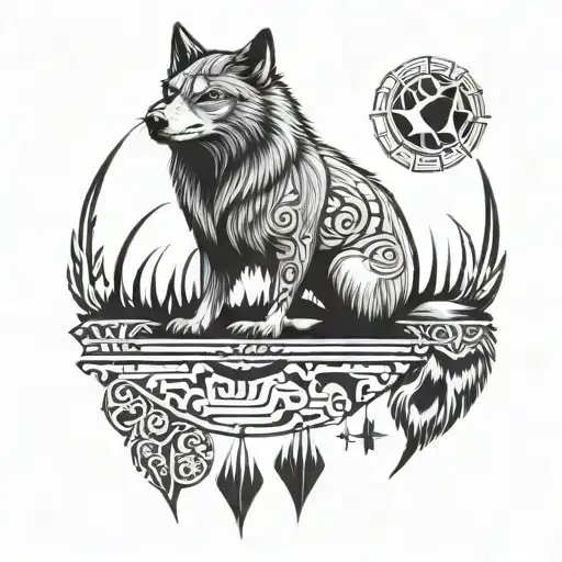 Turkic And Altaic Symbols With Wolf