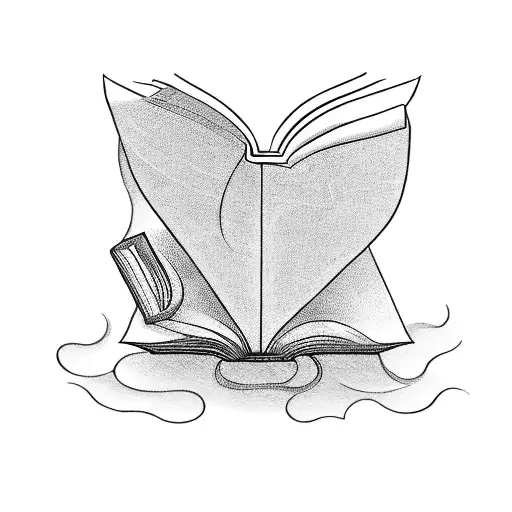 A Blackwork Tattoo Depicting A Mysterious Book Opening To Reveal A Hidden World