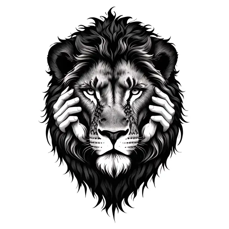 Lion With Arms Wrapped Around My Wifes Face