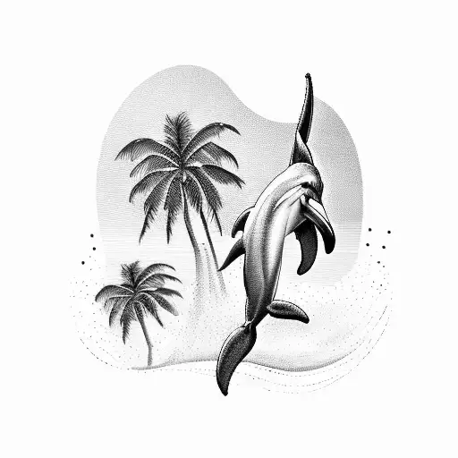 Dolphin With A Palm Tree In The Background