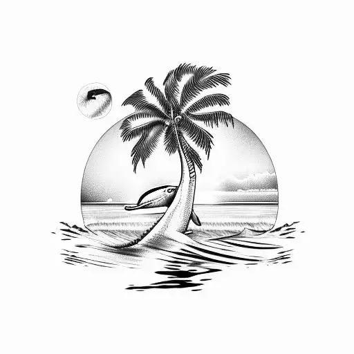 Dolphin With A Palm Tree In The Background