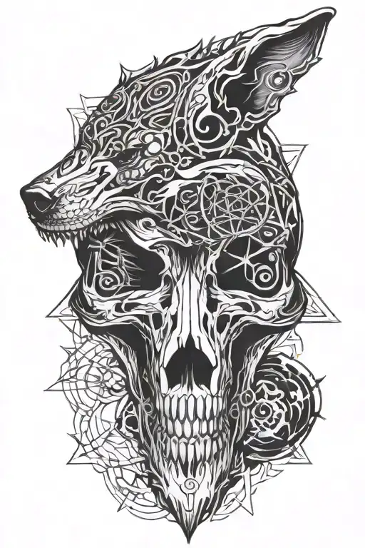 Symetrical Wolf Skull Open Around A Single Ice Crystal In The Center Of The Pitch Black Mouth