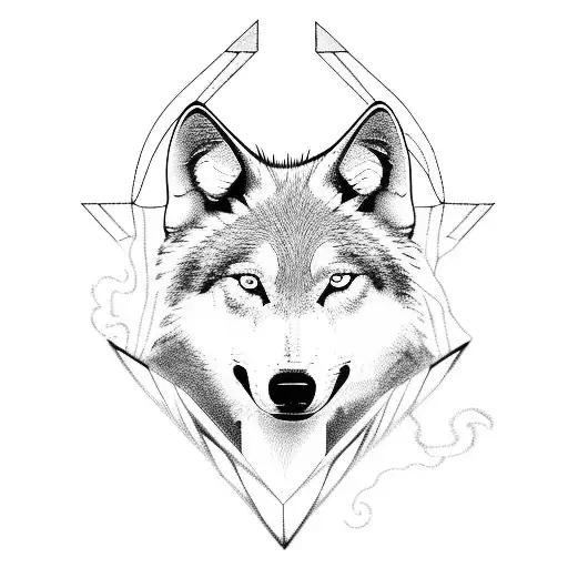 White And Black Wolf With Fire And Air With Infinity Triangle