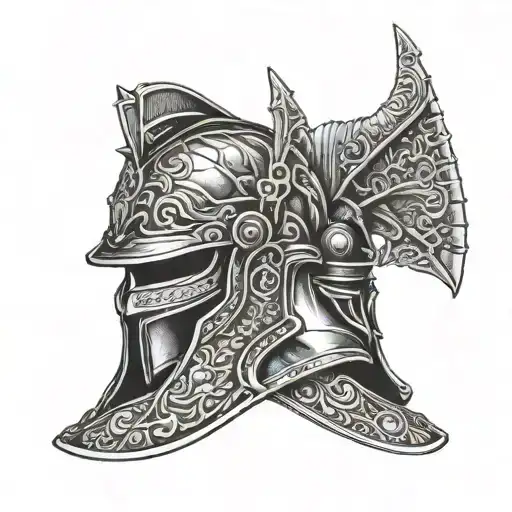 Samurai Helmet Merging With A Roman Gladiator Helmet