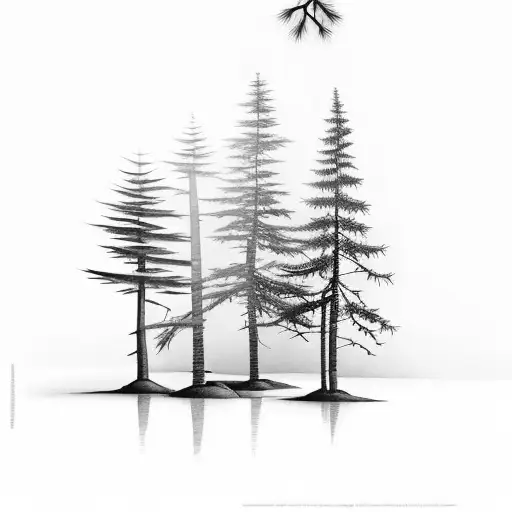 A Serene Blackwork Tattoo Of A Solitary Pine Tree
