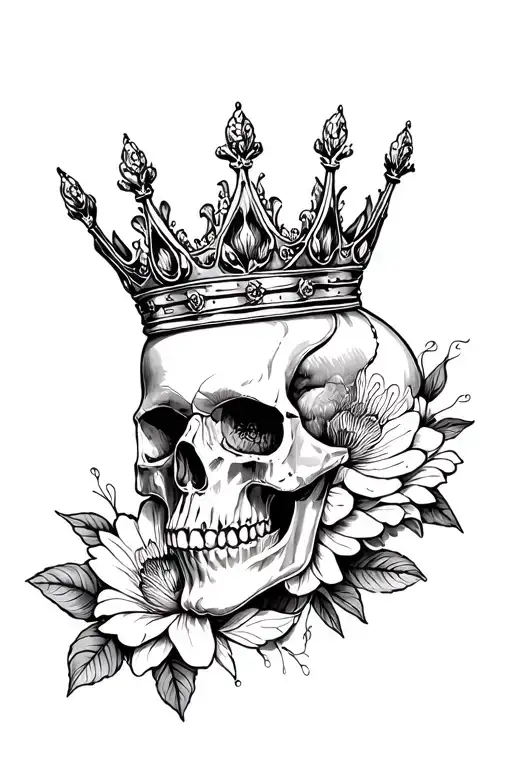Flor De Maga And Skull Wearing A Crown