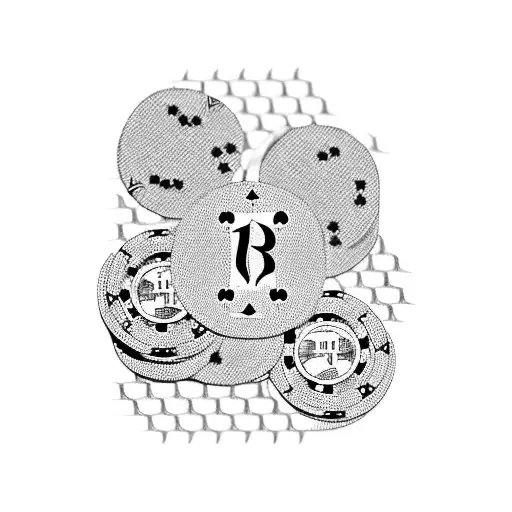 Stacks Of Poker Chips With Rolls Of Money And A Royal Flush