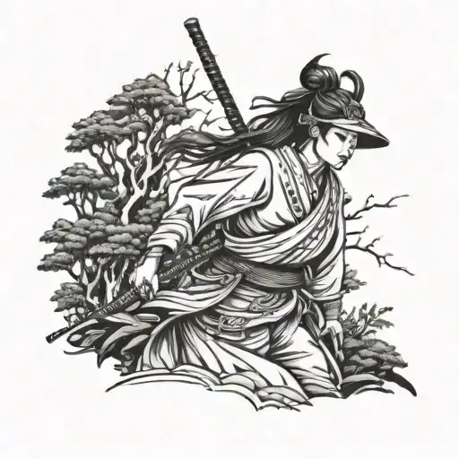 Samurai Woman In Forest