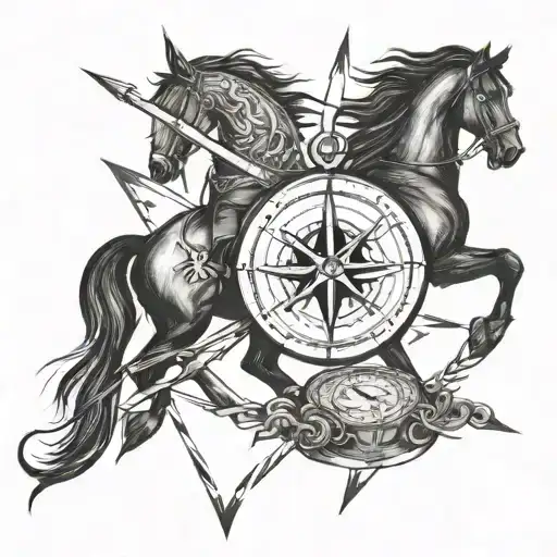 Crossed Axes With Lightning Bolts And A Horse Coming Out Of A Compass