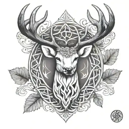 Celtic Deer Head With Trees