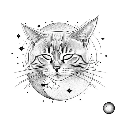 An Orange Cat Sleeping On A Crescent Moonsurrounded By Stars