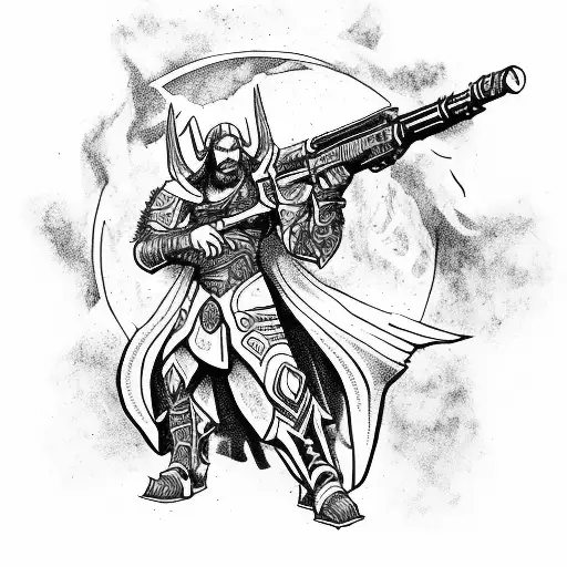 Warcraft Warlock Riding Spaceship With Sniper Rifle