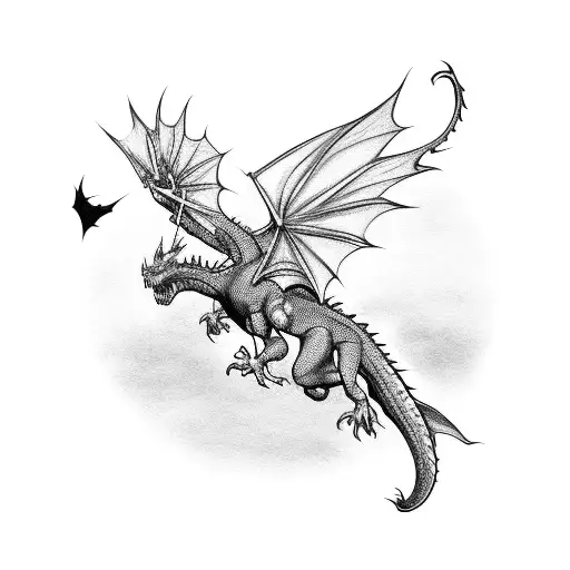 A Dragon Flying Over A City Inspired By A Video Game