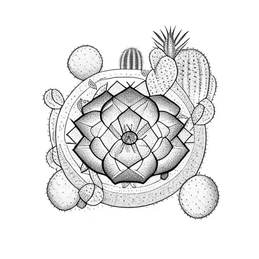 A Cactus Oasis Surrounded By Intricate Blackwork Patterns
