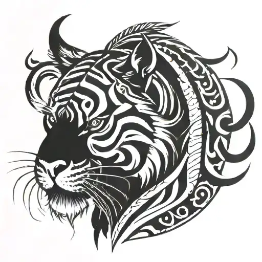 A Tribal Design Of Half Bull And Half Tiger