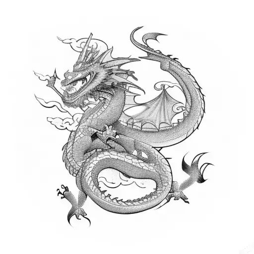 A Dragon Flying Over A City Inspired By A Video Game