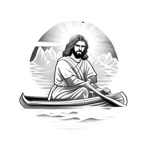 Jesus On A Canoe On A River