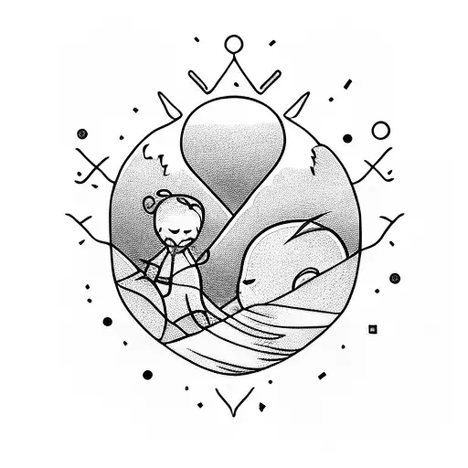 Sunset Over A Family Intertwined With A Rock