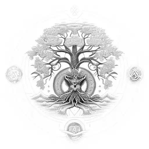 An Intricate Tree Of Life Design Incorporating Various Animals And Symbols Of Work And Reading