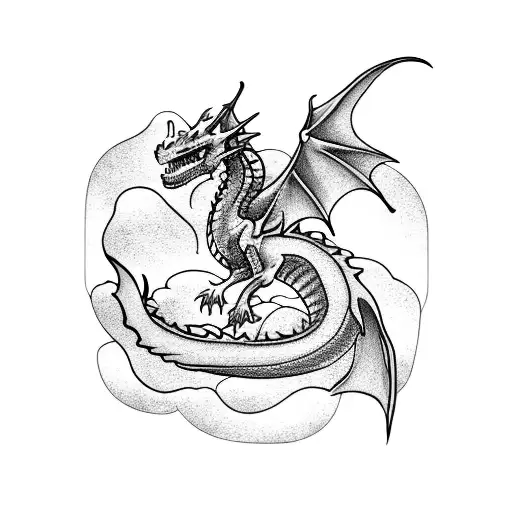 A Mystical Dragon Flying Over A Tropical Beach