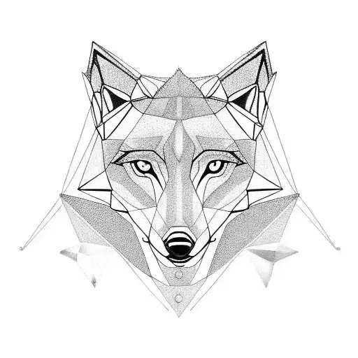 A Geometric Wolf Design Incorporating The Birthstones Of Family Members As Its Eyes