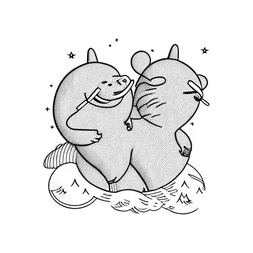 Finn And Jake Riding A Rainbow In The Sky