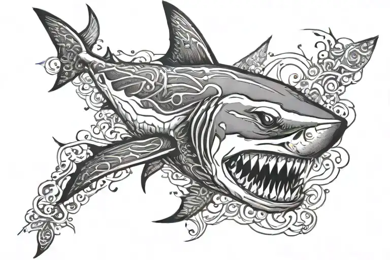 Cover Up Tattoo Shark Desing Wild All Back