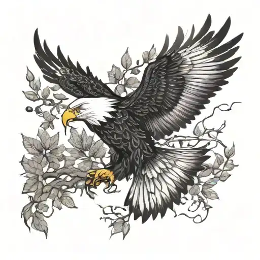 A Majestic Eagle Soaring Through A Forest Of Intricate Blackwork Branches And Leaves