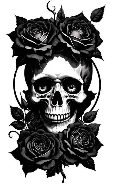 Skull Surrounded By Roses With Eyes And Clocks