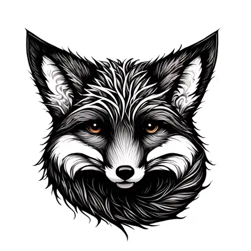 Doodle Art Tattoo Fox Curled