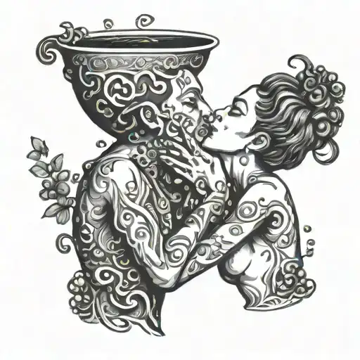 Two Aquarius Water Bearers Sharing A Passionate Kiss Surrounded By Coffee Beans