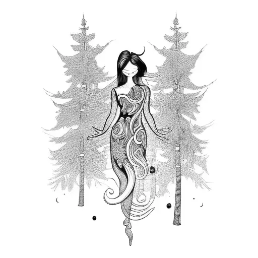 A Mesmerizing Blackwork Tattoo Of A Dancer Gracefully Moving Amidst A Forest