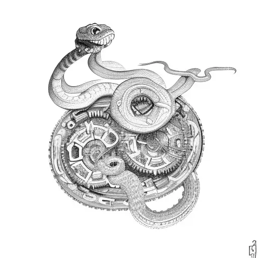 Combine A Mechanical Gear With A Snake Wrapped Around It