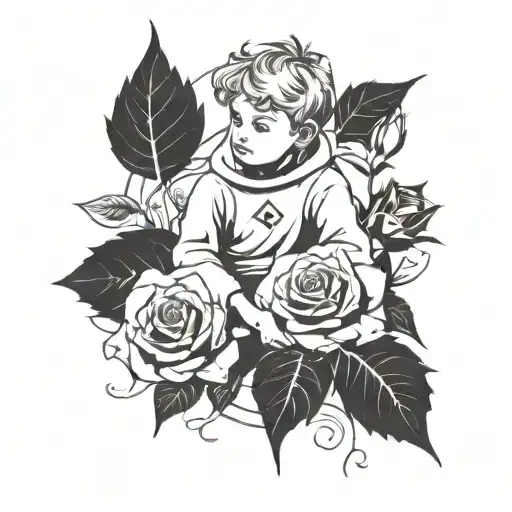 Minimalistic Artwork Of The Little Prince Sitting Near The Rose