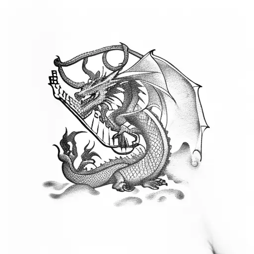 Dragon Playing A Harp