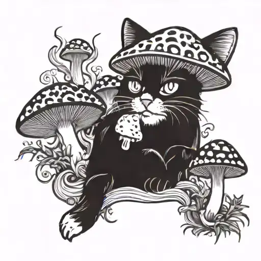 Fire Redcrazycat With Mushrooms