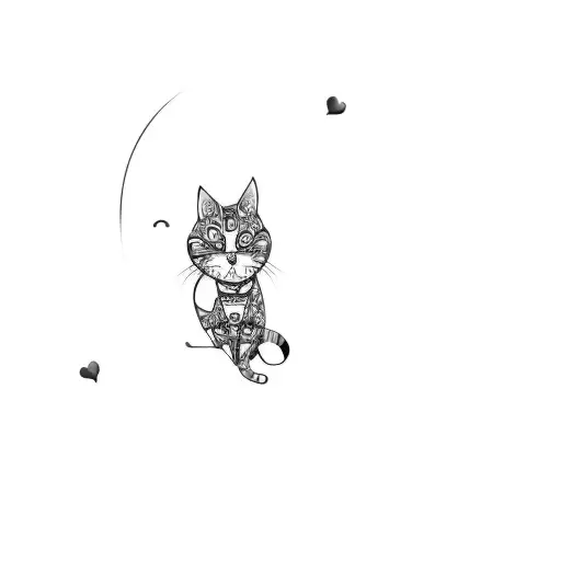Anime Tribal Tattoo With A Cat Kaomoji With Hearts