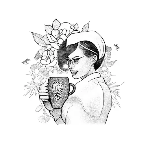 A Nurse Holding A Coffee Cup Surrounded By Flowers And Birds