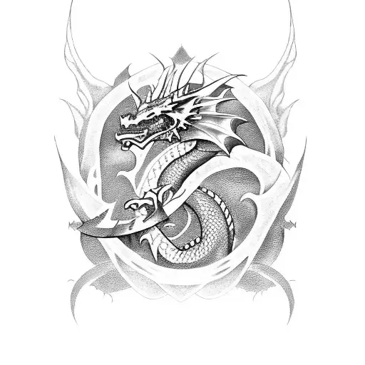 Dragon With Sword And Blood