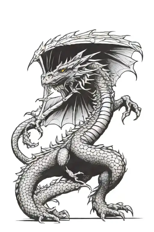 Dragon Standing Tall With Spread Wings Facing Forward