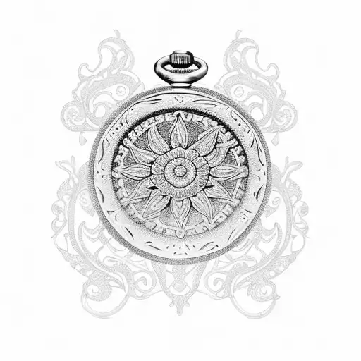 A Vintage Pocket Watch Surrounded By A Delicate Floral Wreath