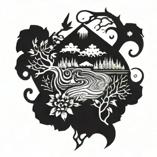 A Psychedelic Tattoo Incorporating Elements Of Nature That's A Long S Shaped