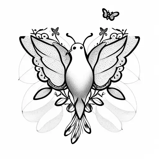 Dove With Olive Branch And Butterflies And Roses